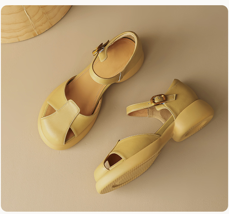 Sandal nữ quai ngang đế dày gót thô phong cách thể thao — Màu vàng ngỗng chi tiết 22