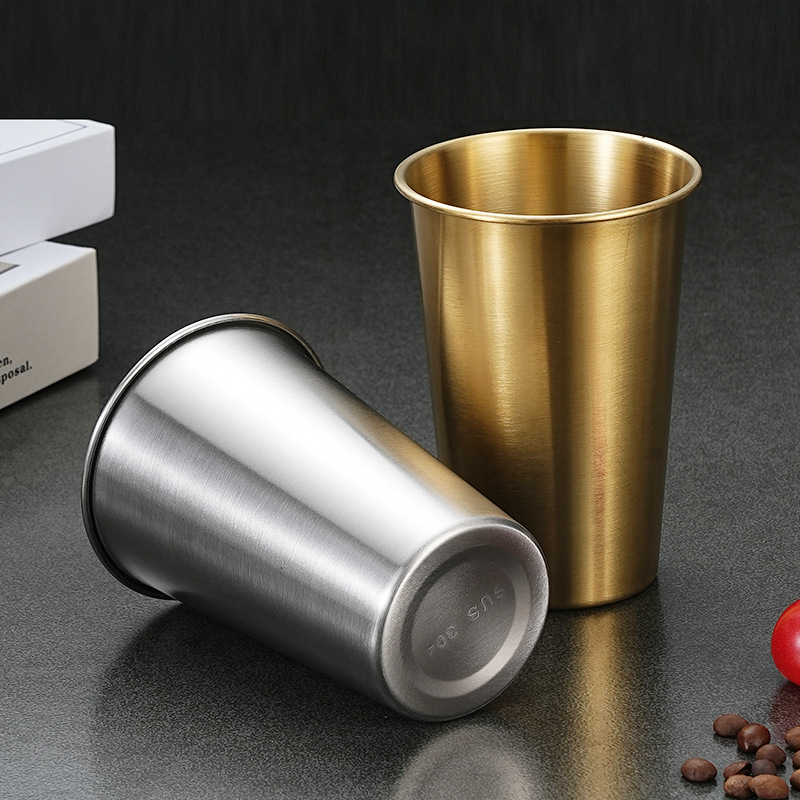 Estilo coreano 304 taza de cerveza de acero inoxidable hogar taza de agua de una sola capa taza boca taza dorada al aire libre taza apilable taza multiusos