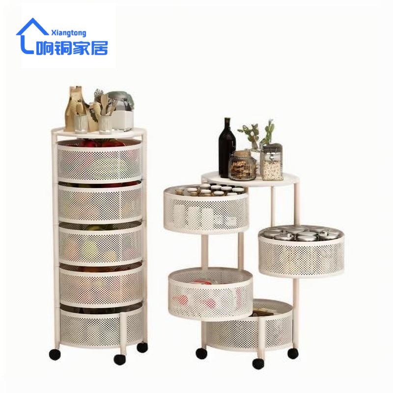 Estante redondo giratorio de cocina con ruedas, almacenamiento multicapa para frutas y verduras