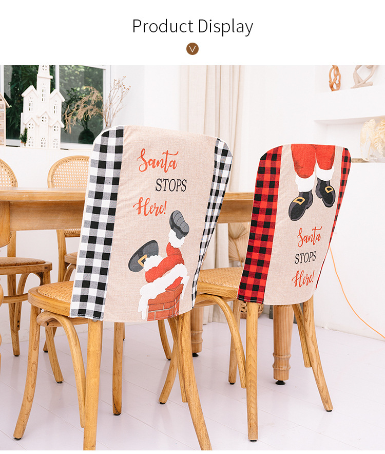 Cross-border New Christmas Decoration Stop Here Plaid Chair Cover Christmas Table Holiday Atmosphere Decoration display picture 9