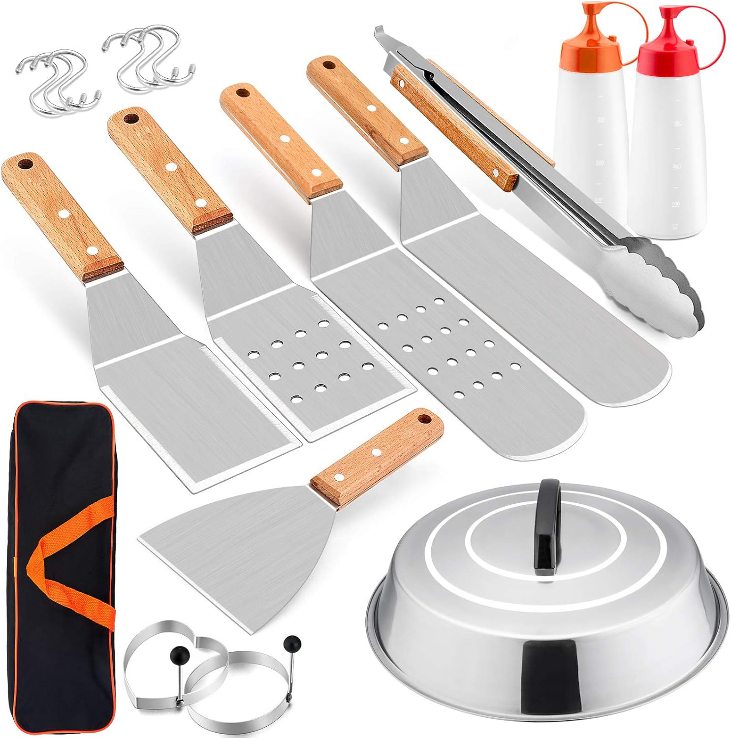Amazon Hot Sale Set BBQ al aire libre Mango de madera Teppanyaki cocina hamburguesa carne de hamburguesas herramientas combinadas