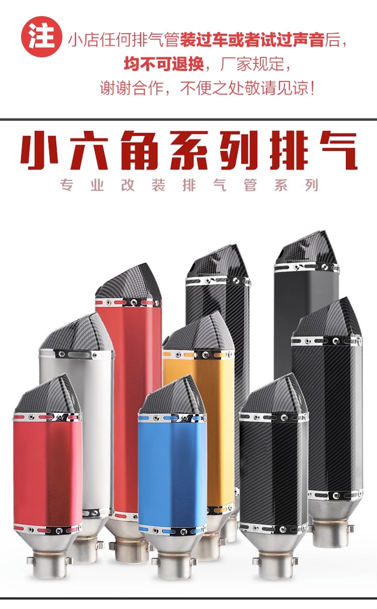 Motorcycle sports car modified Huanglong 600 small Ninja 250 Yongyuan 350R25/R3 hexagonal Scorpio exhaust pipe Universal