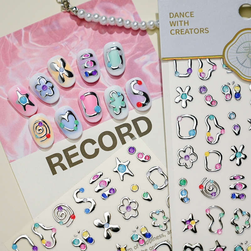 Iron-Like Ins-Style Silver Foil Star and Flower Nail Stickers M1223 Sweet Cool Irregular Graphic Collage Flame Nails Iron-Like Ins-Style Silver Foil Star and Flower Nail Stickers M1223 Sweet Cool Irregular Graphic Collage Flame Nails