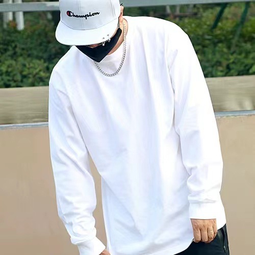 360g重ポンド純綿tシャツ男性長袖純色シャツゆるい上着男性白色シャツ潮INS