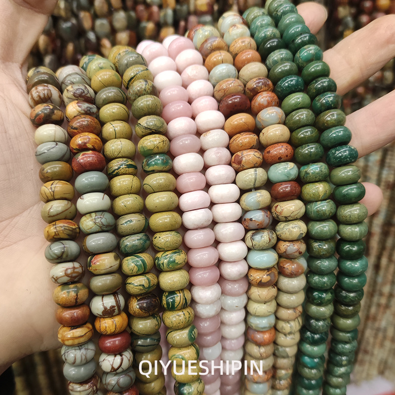 6x10mm壽山石算盤珠散珠 DIY飾品配件 服裝輔料紐扣配珠算珠隔片