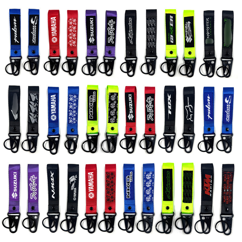 New Motorcycle Logo Embroidered Woven Label Keychain Eagle Beak Buckle Motorcycle Keychain Bag Pendant Ribbon