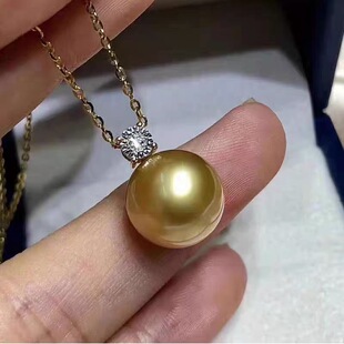 18k金天然海水珍珠9-11mm南洋金珠強光濃金正圓項圈裸珠無暇單顆