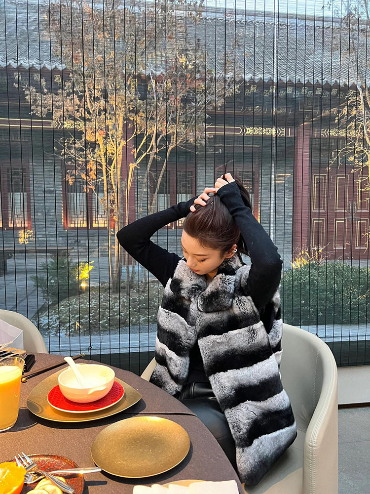 24 otoño y invierno nuevo estilo de alta sensación de dragón chaqueta de color de contraste femenina rayas de piel de conejo verde chaleco corto image 1