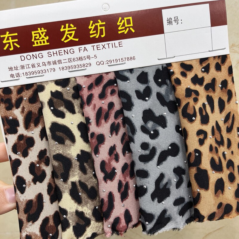 熱い販売ヒョウ柄ホットダイヤモンドシフォン生地印刷生地作成帽子ジュエリー衣類ドレス高品質ポリエステル|undefined