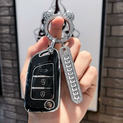 buckle E30/A30 shell buckle – Car key bag - fengshen-type-b-folding-3-keys-single-shell-black-silver-spaceman-diamond-buckle-silver-number-plate
