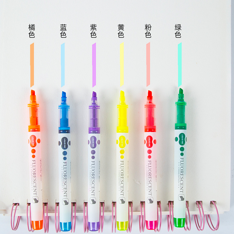 H2371 pluma fluorescente recta pluma fluorescente de gran capacidad pluma de diario escritura suave multicolor fluorescente pluma traje