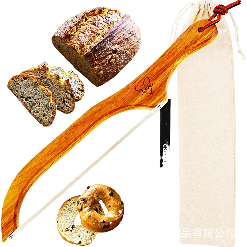 Cuchillo de corte de pan de madera cuchillo de la torta cuchillo de pan serrado simple para hornear pan de madera maciza sierra de corte herramientas de cocina
