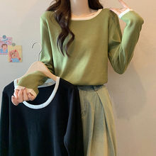 白枕鹤大码女装秋季新款遮肉显瘦圆领长袖拼色小众别致针织衫