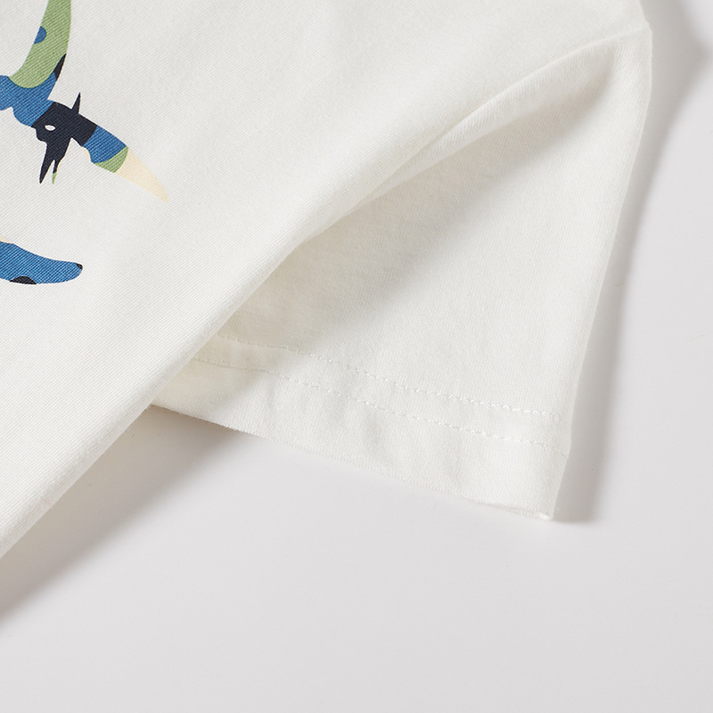 Ropa para niños verano nueva camiseta para niños manga corta dinosaurio de dibujos animados Algodón puro bebé estilo occidental media manga camisa para niños al por mayor