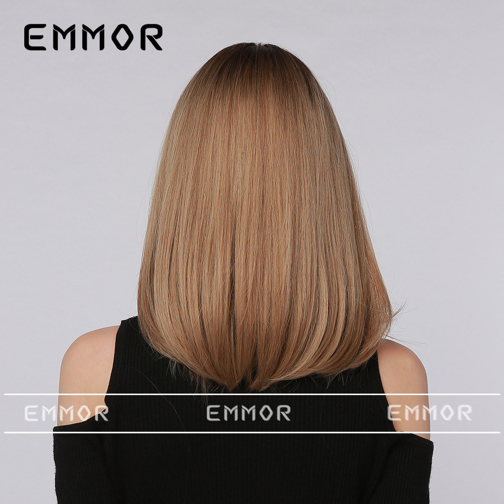 Comercio exterior transfronterizo Internet celebridad venta caliente Qi flequillo negro gradiente marrón medio largo pelo recto cabeza completa cubierta de la cabeza de estilo europeo y americano para las mujeres