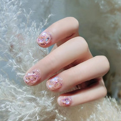 B608粉色甜心短款滿鑽可愛粉透學生穿戴甲可拆卸工廠直銷一件代發