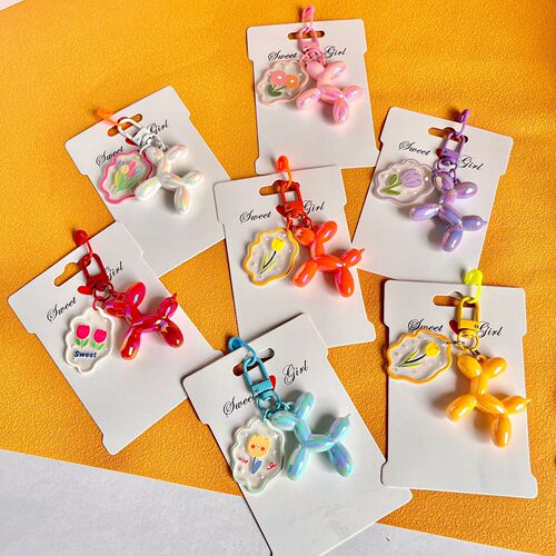 Cross-border color electroplated balloon dog DIY keychain cute bubble dog pendant finished mobile phone bag accessories