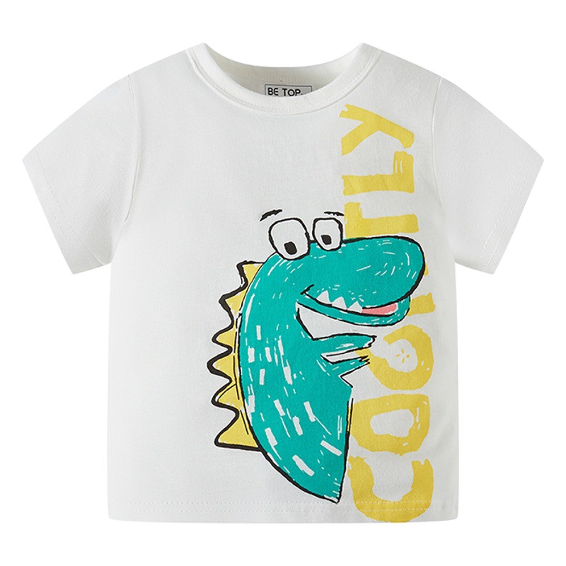Camiseta de manga corta para niños betop, 100% algodón, nueva colección de verano 2025 para niños y bebés, ropa infantil con dibujos animados de dinosaurios, ropa infantil de una pieza, dropshipping