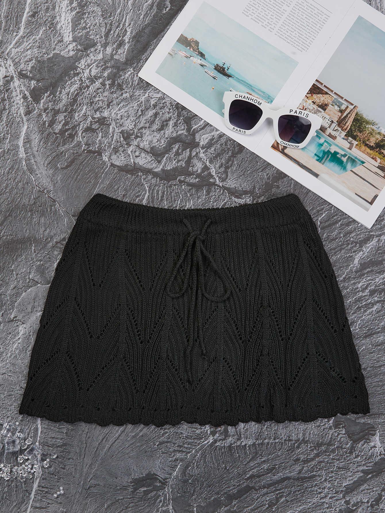 2024 europeo y americano nuevo traje de baño de las mujeres de color sólido sexy de punto hueco playa bikini Falda Mujer transfronteriza Amazon