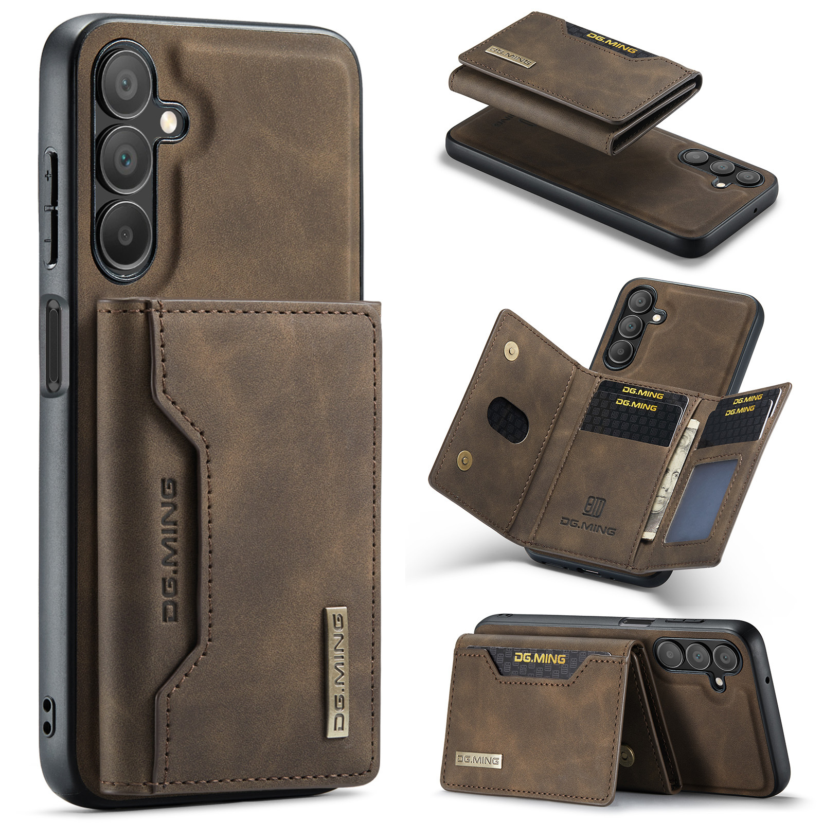 M2 for Samsung A15 Tri-fold Magnetic Card Bag A15 4G Protective Cover A15 5G 2-in -1 Split Phone Case_voghion.com