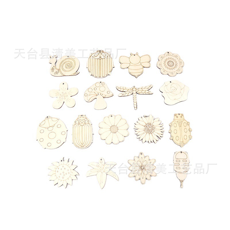 Madera de dibujos animados planta insecto pieza de madera colgante decoración niños pintado a mano material de pintura de bricolaje