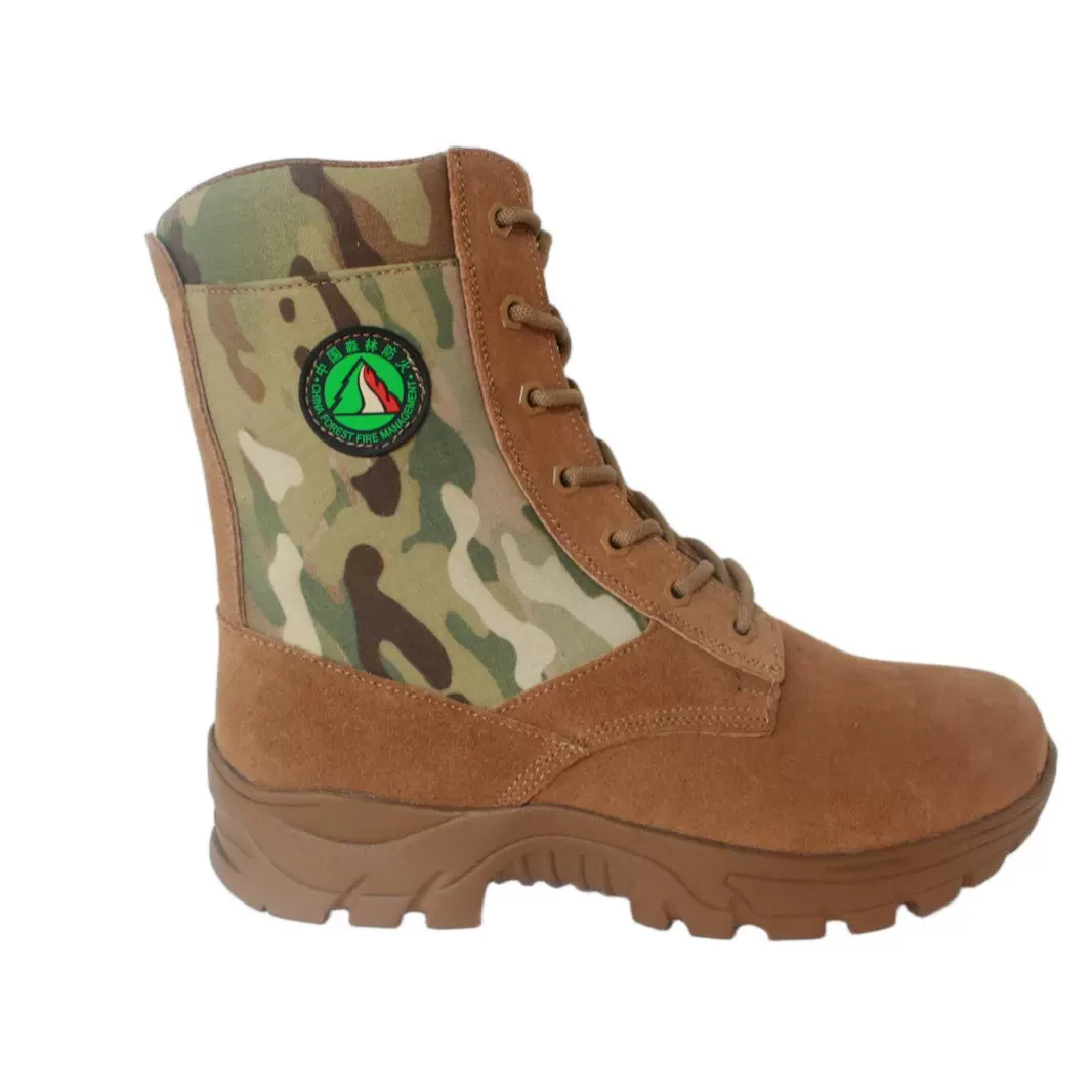 反绒牛皮高帮靴户外登山靴山地野营防护靴森林消防靴迷彩扑火靴