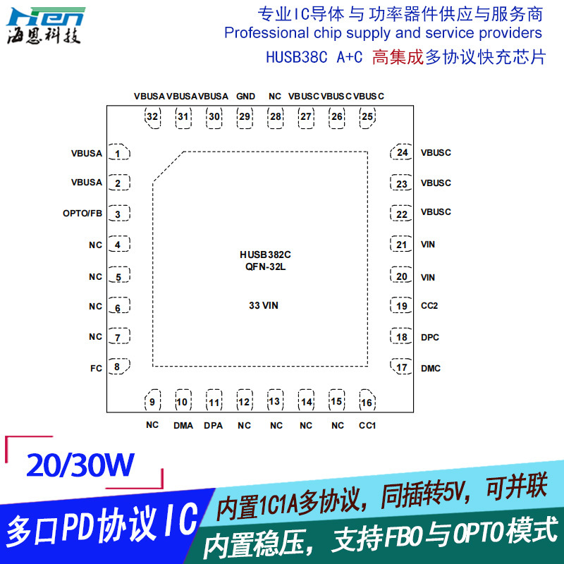 ԭװƷ 1C1A˫USBPDЭоƬ A+CͷIC HUSB382C