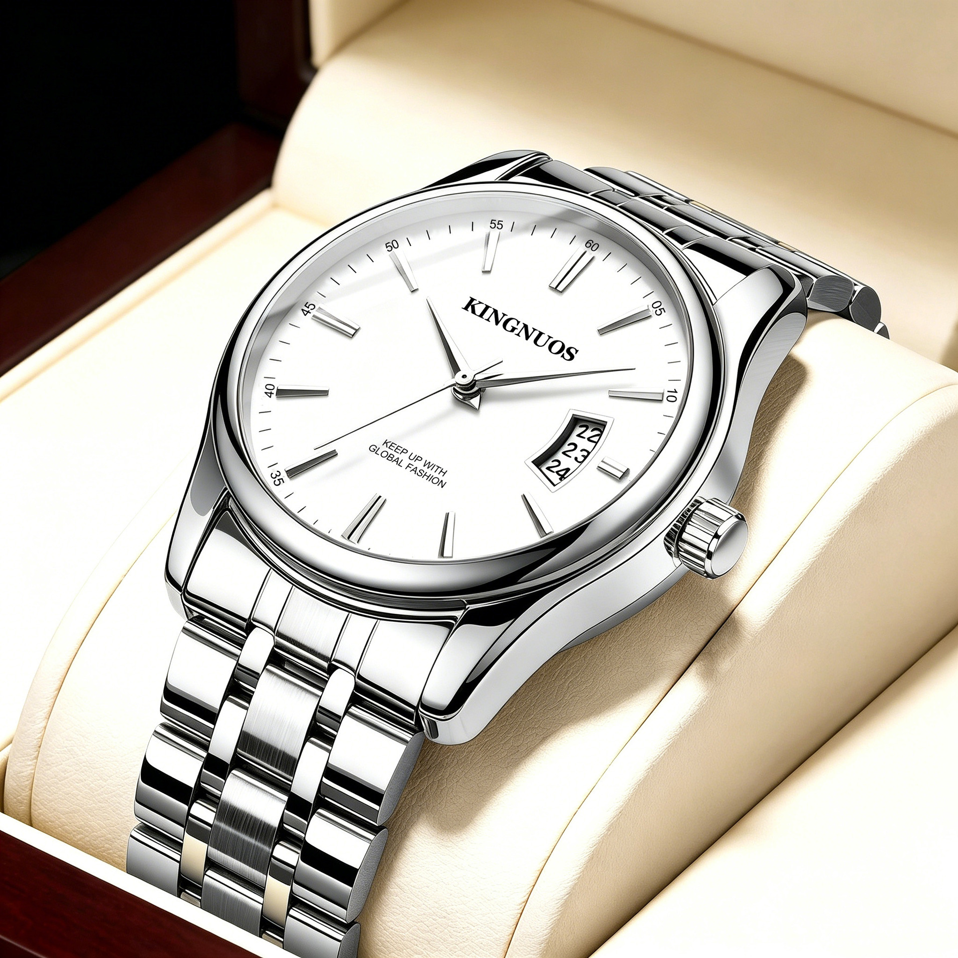 Silver steel belt with white plate for men