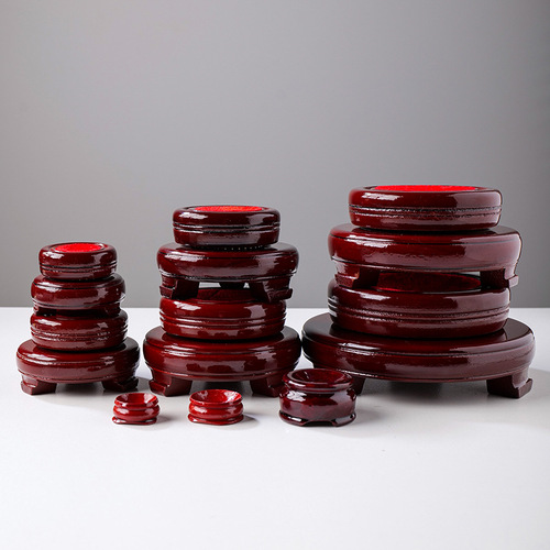 Wooden crystal ball round base ornaments mahogany root carving double-layer rotating base bracket gourd walnut egg carving base