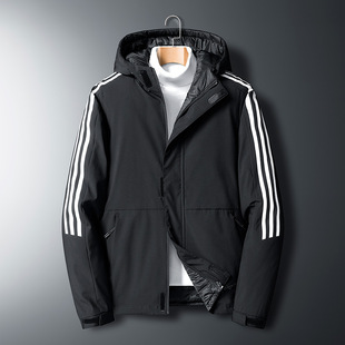 Double-sided Wear Winter Down Jacket Men's Hooded Thickened Warm Outdoor Casual Sports plus size 80 Grey Duck Down Jacket