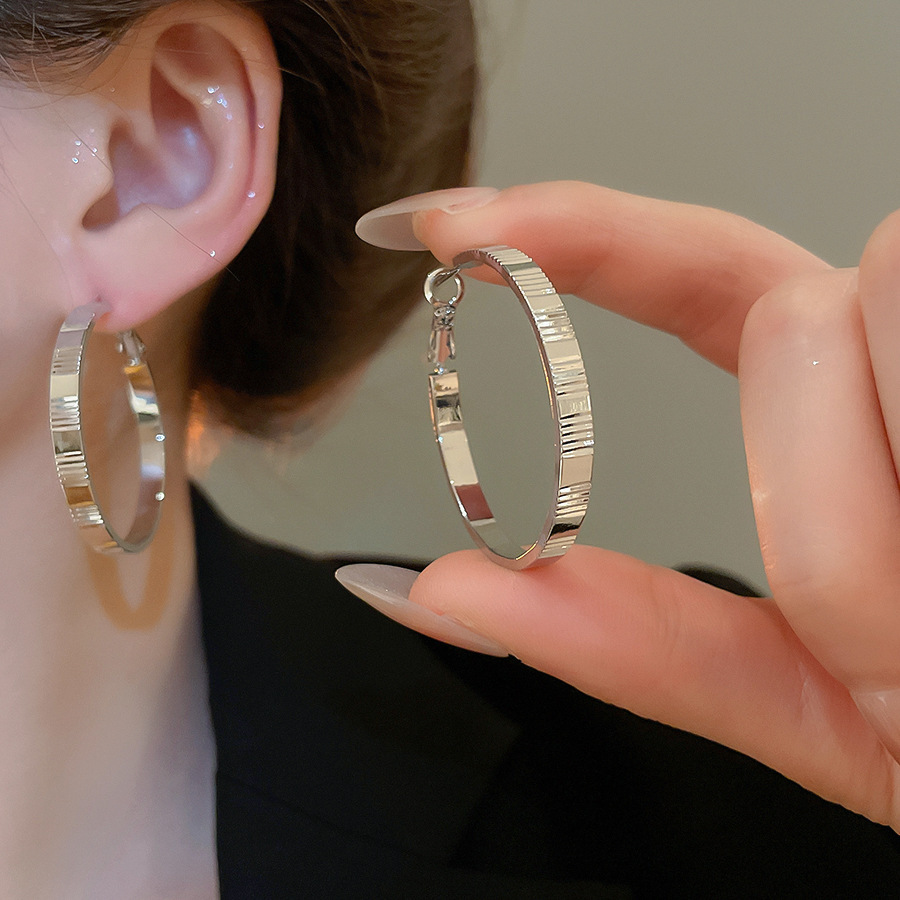 Pendientes ovalados simples de aguja de plata Pendientes de tendencia de personalidad transfronteriza europea y americana Pendientes de diseño de todo fósforo de nicho al por mayor