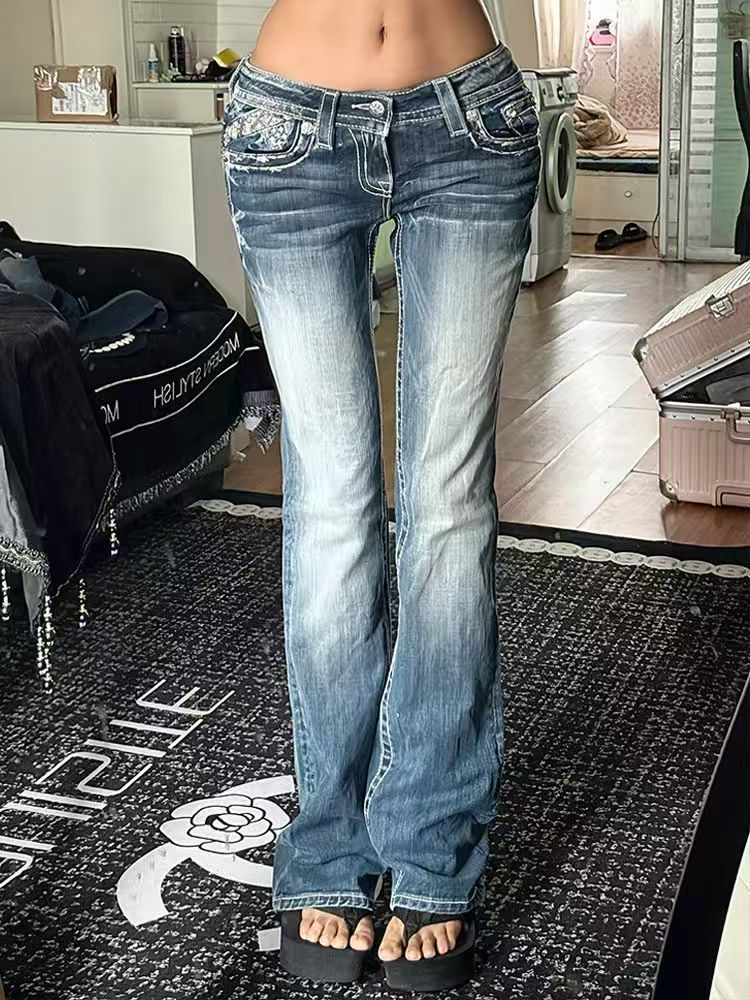 Women's Plus Size Low Rise Distressed Washed Jeans Denim Trousers_voghion.com