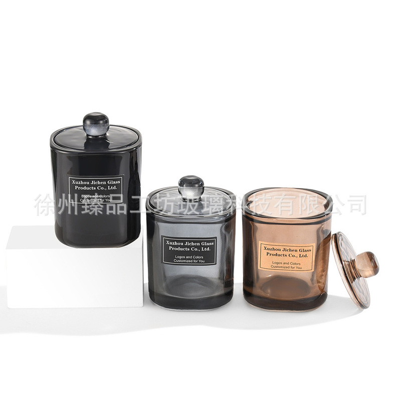 新品蜡烛罐260ml带盖香薰杯长方创意摆件玻璃容器加厚透明玻璃杯|undefined