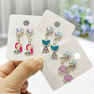 New alloy children's earrings without earholes ear clip mermaid shell female treasure earrings earrings cross-border e-commerce supply