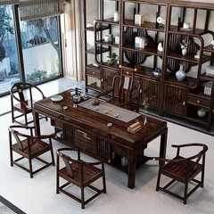 新中式茶テーブルと椅子のセット、黒檀材の高級茶台、家庭用茶テーブル、新中式禅意オフィス茶テーブル