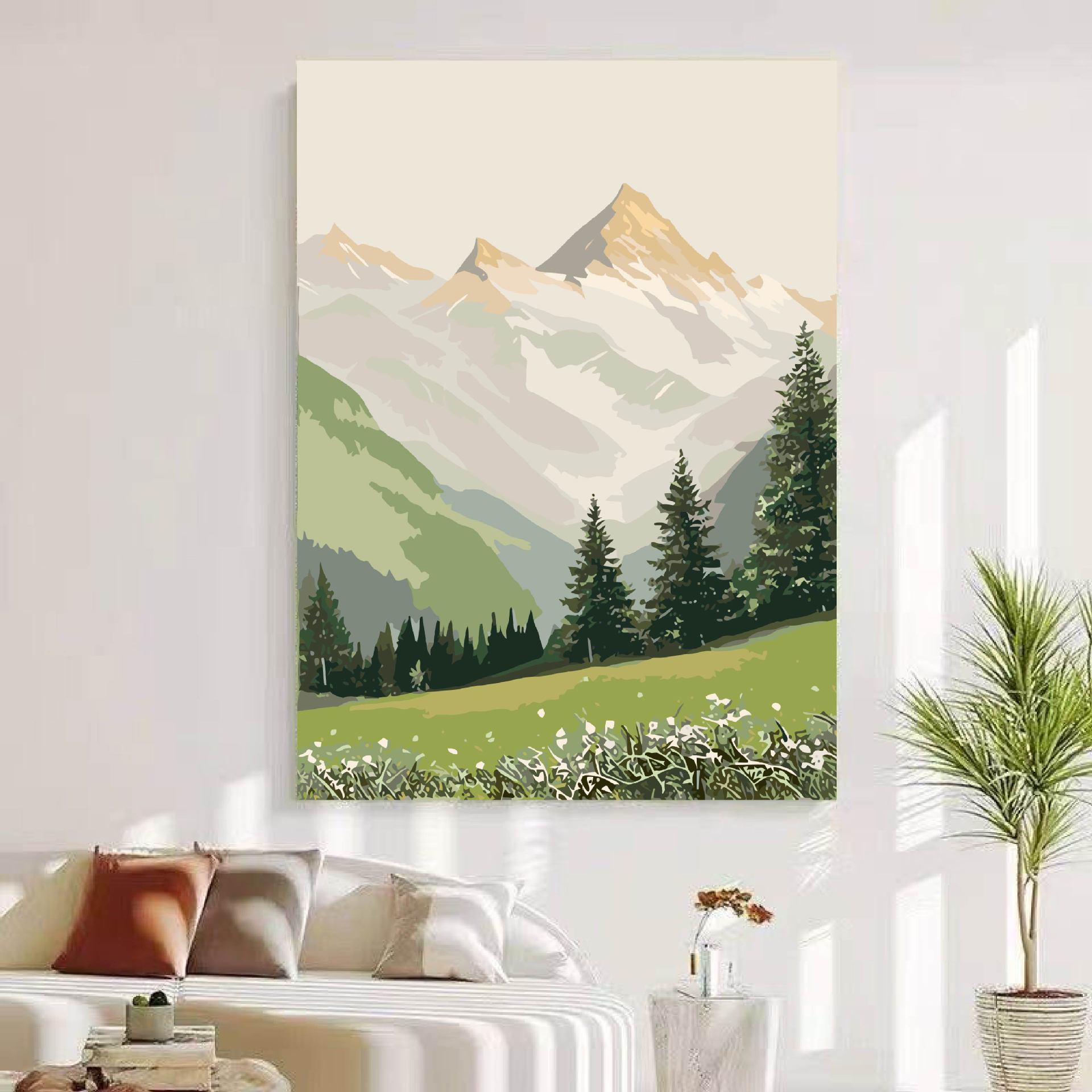 El viento tranquilo del sol Jinshan porche pinturas decorativas de textura de alto nivel pinturas de paisaje verde pinturas decorativas de paisaje
