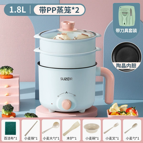 (Blue) No sticky pot+PP double steamer+knife ⭐ can be fry [Gift 7 gifts]