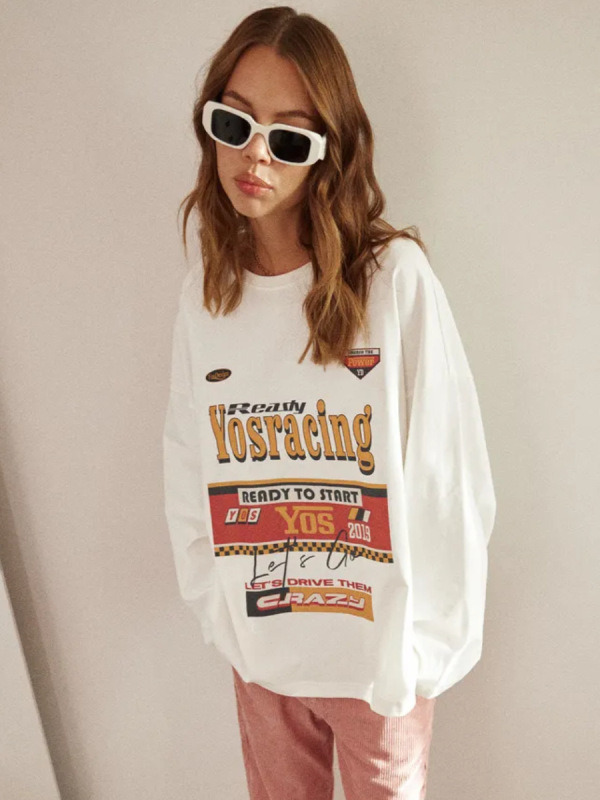 欧米風の朝と秋のファッションは個性的な街頭の100% 重いポンドの純綿の長袖のtシャツのゆったりしている底のシャツの潮に合います。|undefined