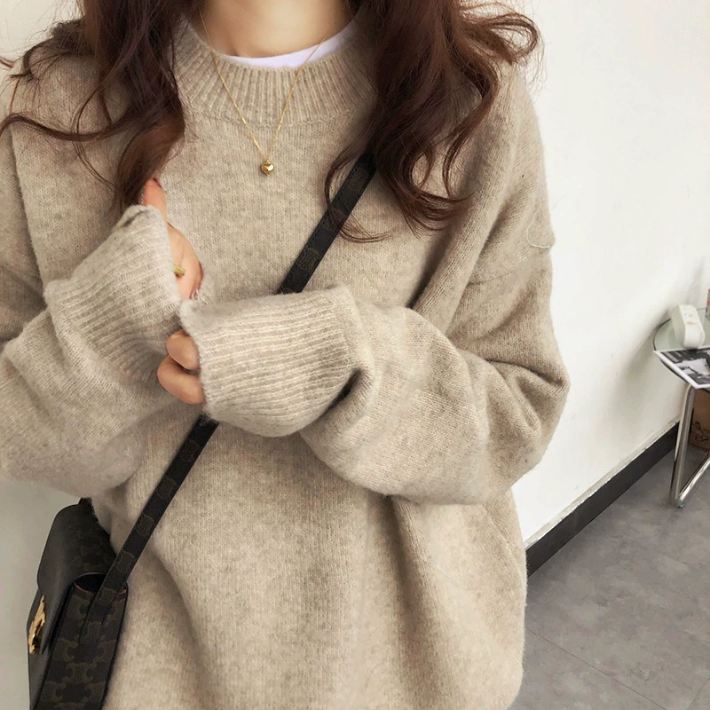 Demi-season Solid Knitted Sweater, One Size, Soft Knit, Spring/Autumn
