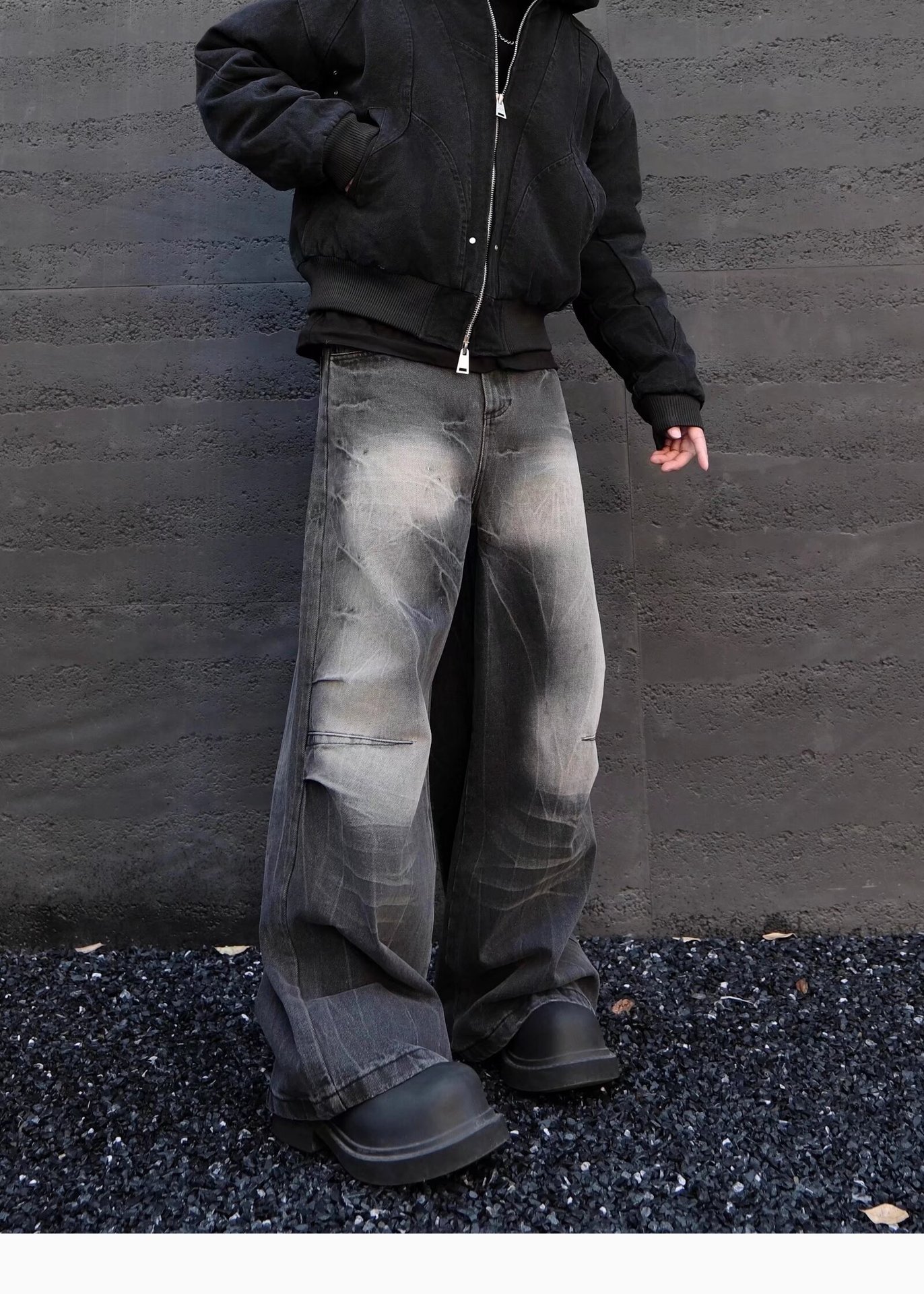 2025 Spring And Autumn American High Vintage Distressed Dyed Paris Ripped Jeans Men's Street Straight Loose Flared Pants_mkmklike.com