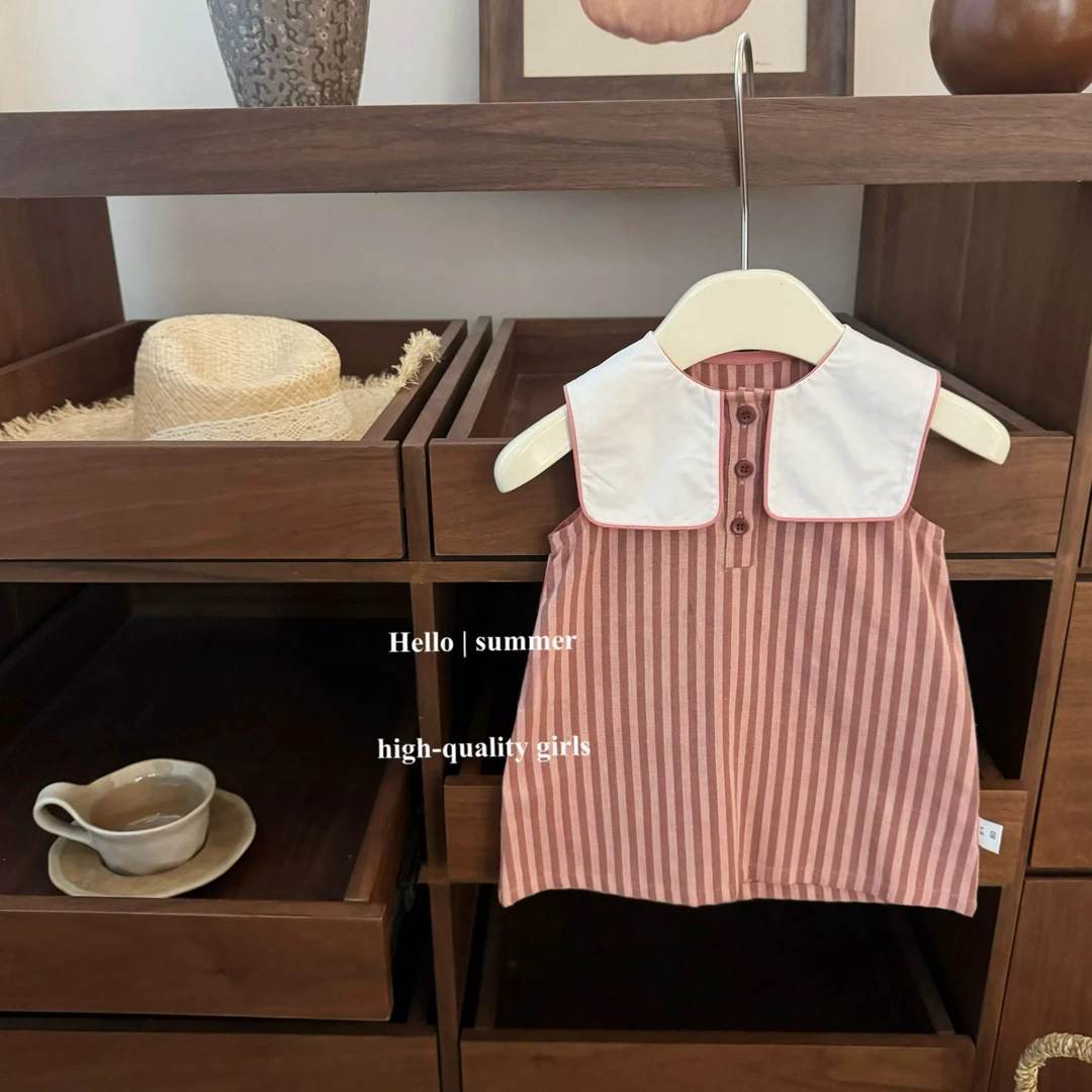 Vestido de siete niñas de limón salado, estilo occidental de verano, nuevo tesoro femenino, falda de chaleco a rayas con solapa, vestido de princesa sin mangas para niños