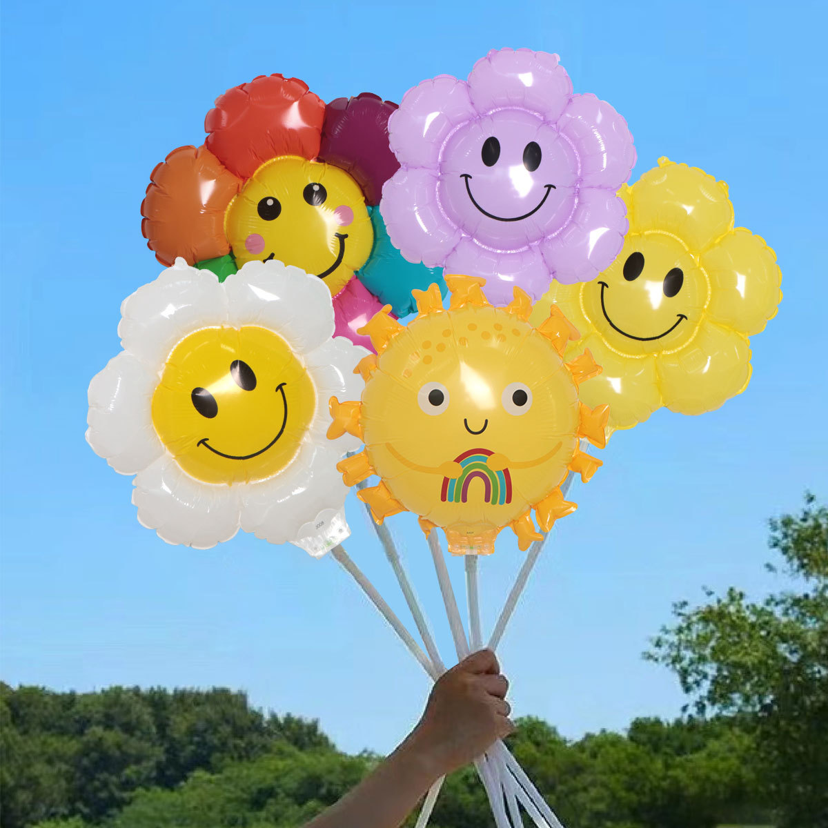 Clip luminoso globo clip de dibujos animados película de aluminio puesto de piso poste de remolque de mano globo mercado nocturno globo luminoso al por mayor