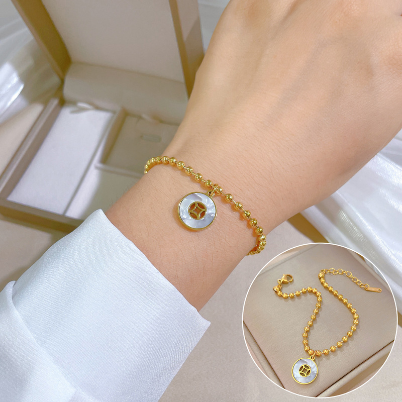 Beaded Charm Bracelet Personalized Titanium Steel Circular Coin_voghion.com