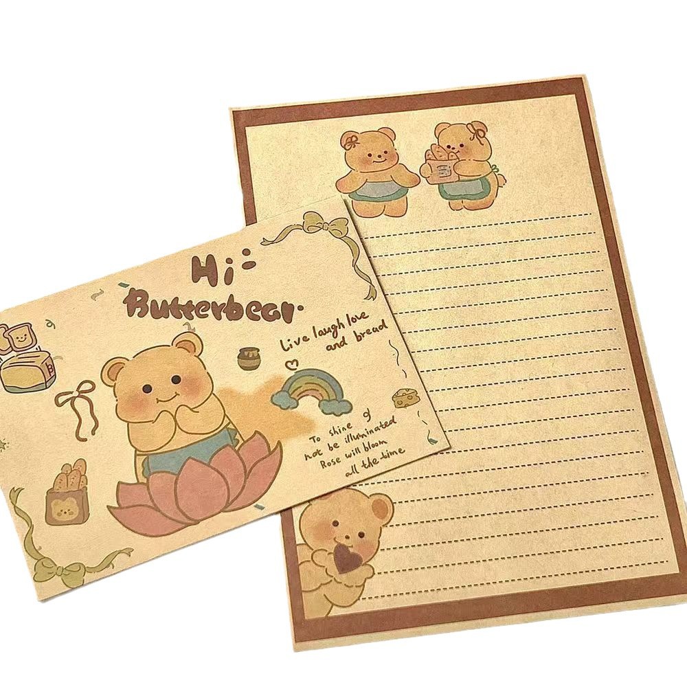 Mantequilla oso encantador sobre de cuero de vaca animado conjunto de dibujos animados papel de carta creativo tarjeta de felicitación papel de carta regalo de cumpleaños