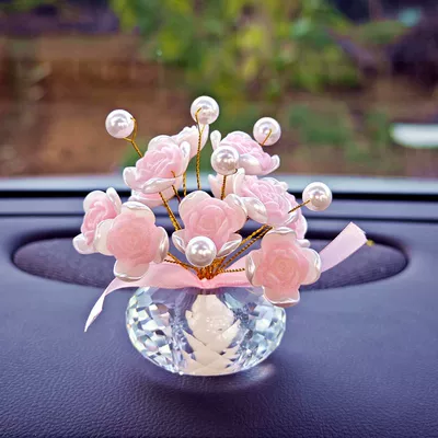 Car ornaments decoration car creative interior - crystal-pink-rose
