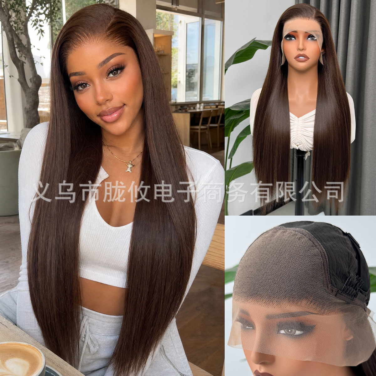 Frente transfronteriza de encaje pelucca pelucca negra tejida a mano 13 * 4 pelucca de cabello largo negro pelucca de cabello para mujeres image 41