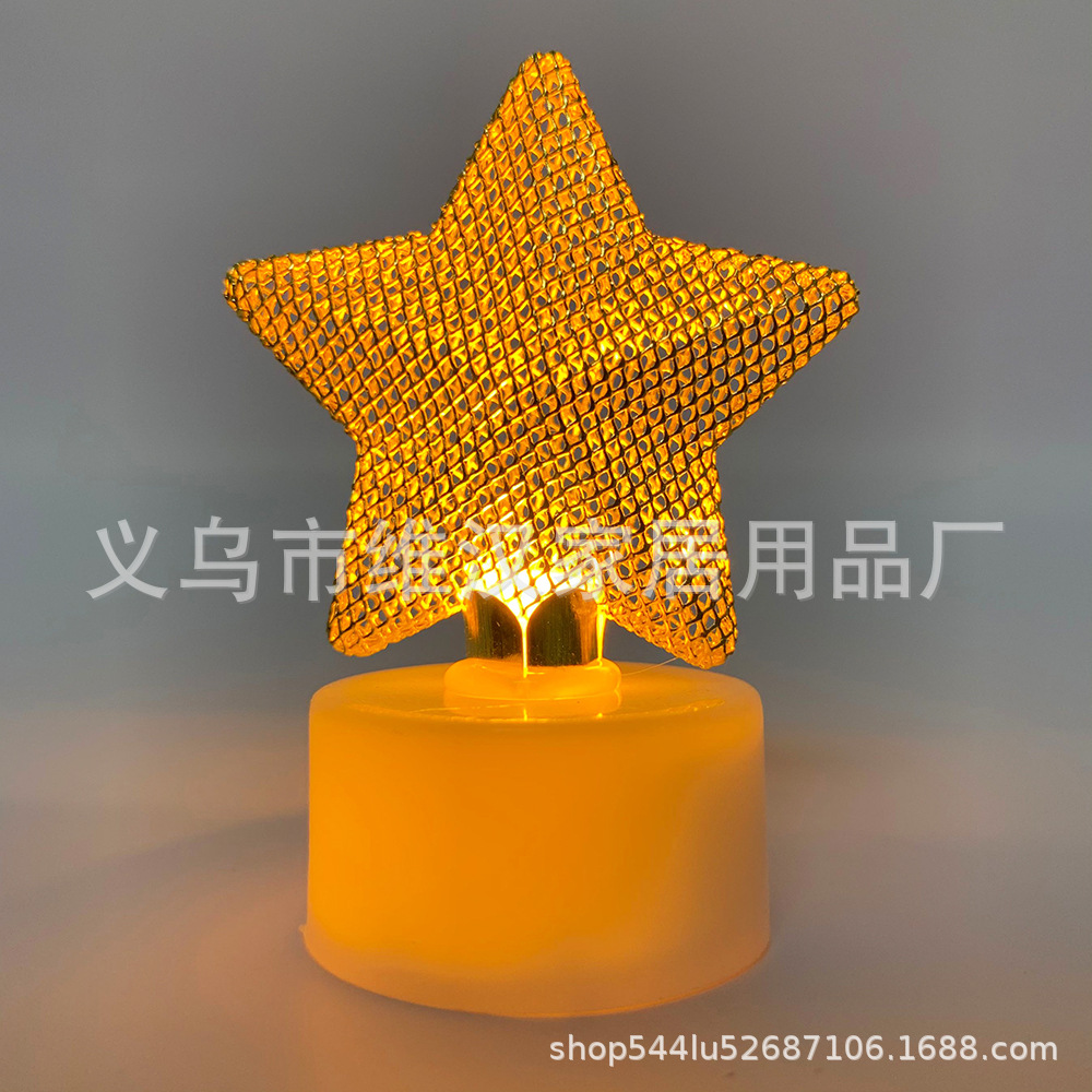 Transfronterizo Oriente Medio malla de alambre hueca dorada lámpara de vela electrónica de hierro forjado lámpara de noche LED decoración de escritorio iluminación