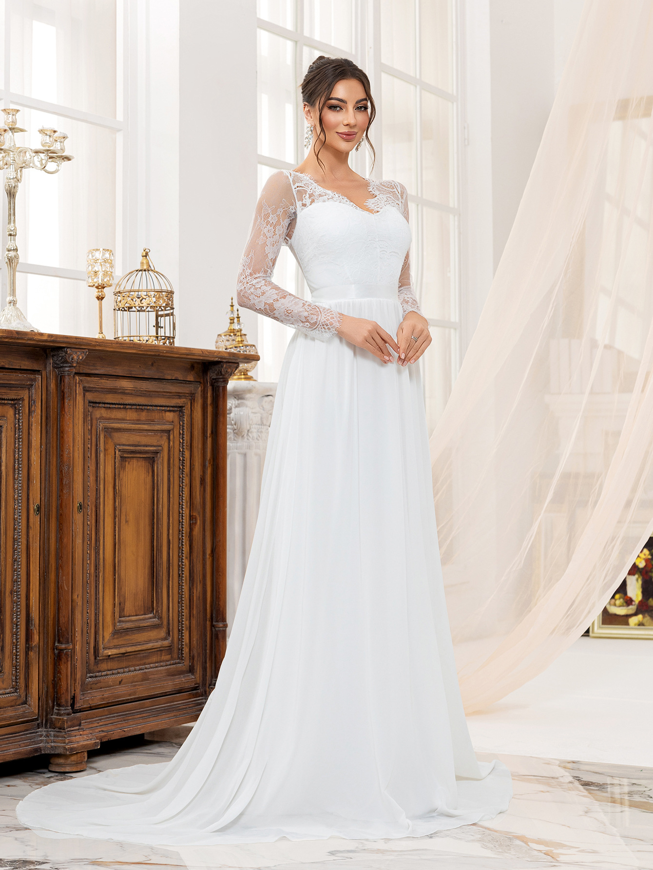 Nuevo vestido de boda europeo y americano Amazon encaje empalmado vestido de fiesta de lujo largo vestido transfronterizo