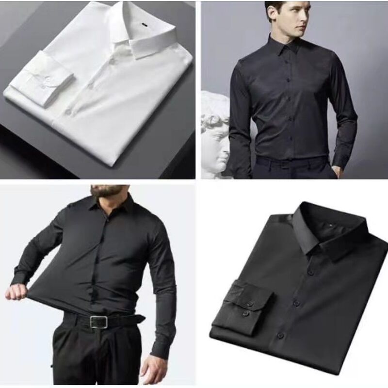 Muscle trendy men's sports casual long-sleeved lapel shirt micro elastic thin fitness cardigan business Four Seasons shirt men Muscle trendy men's sports casual long-sleeved lapel shirt micro elastic thin fitness cardigan business Four Seasons shirt men