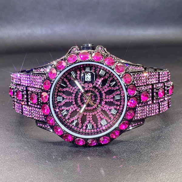 Quality trend green swiss watch hip-hop style with rhinestones